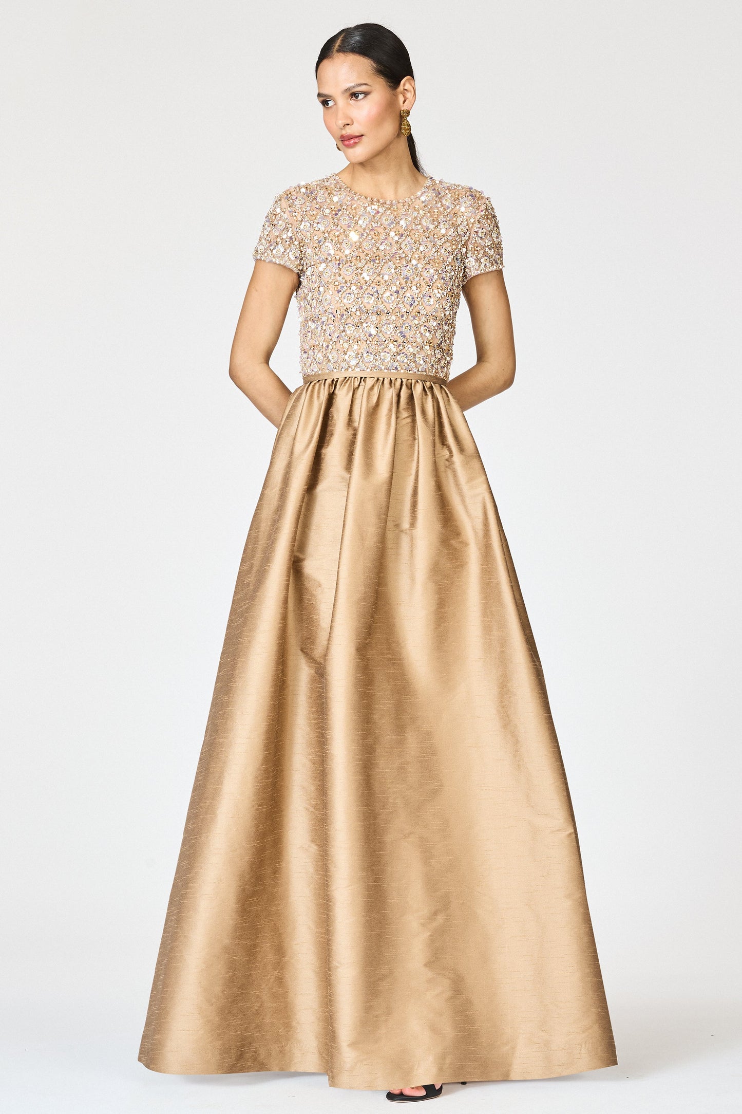 Sachin & Babi Embellished Short Sleeve Ball Gown