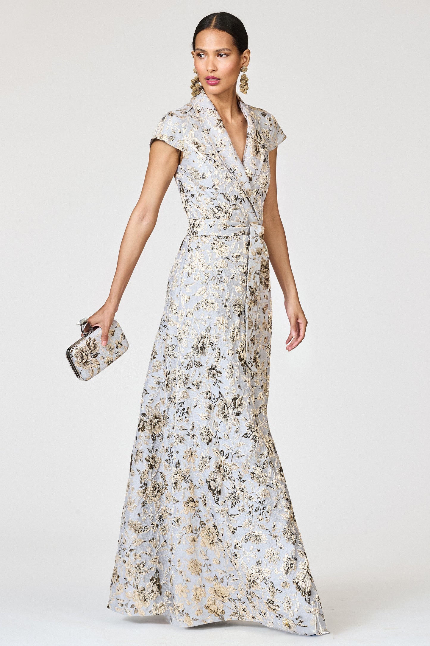 Sachin & Babi Shawl Collar Cap Sleeve Gown