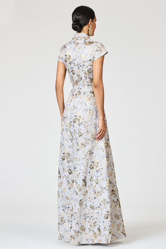 Sachin & Babi Shawl Collar Cap Sleeve Gown