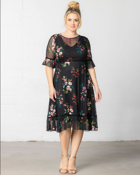 Kiyonna Plus Size Wildflower Embroidered Dress