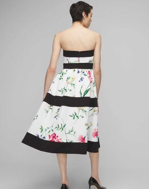 WHBM Strapless Floral Fit and Flare Dress
