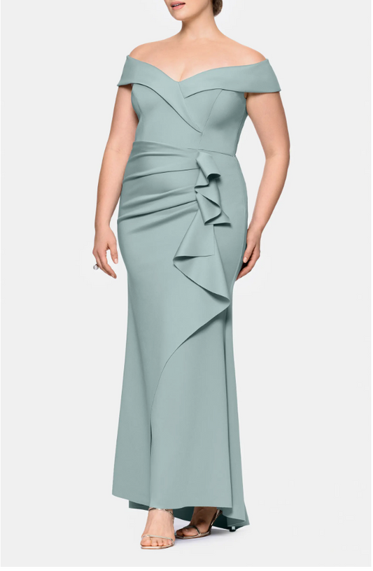 Xscape Plus Off The Shoulder Ruffle Scuba Gown