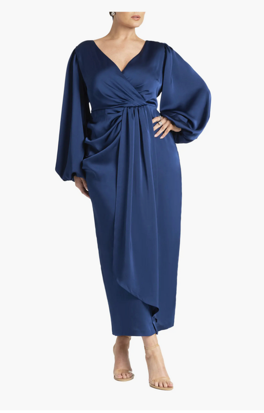 Eloquii Satin Puff Sleeve Pleated Dress