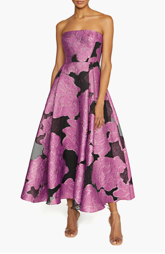 ML Monique Lhuillier Metallic Strapless Jacquard Cocktail Dress