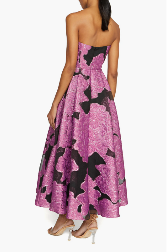 ML Monique Lhuillier Metallic Strapless Jacquard Cocktail Dress