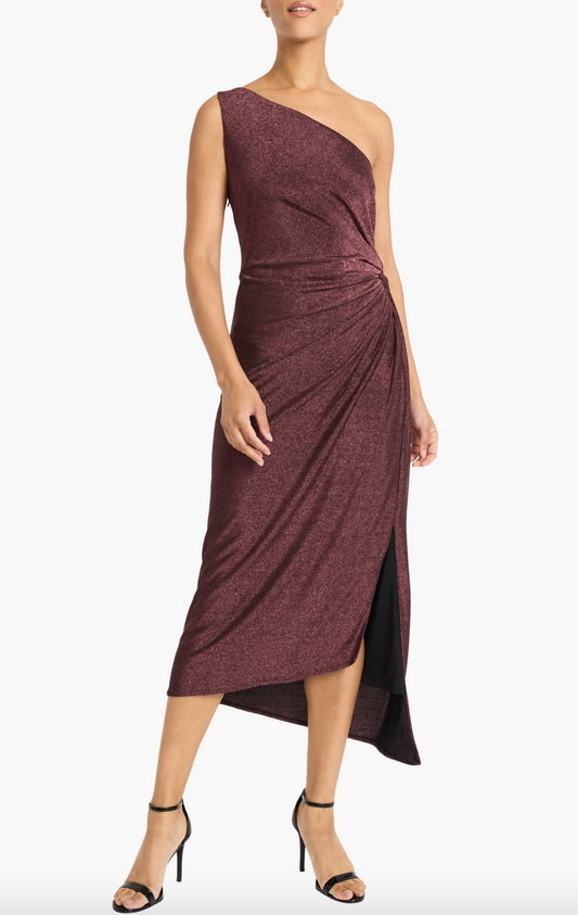 Maggy London One-Shoulder Glitter Knit Dress