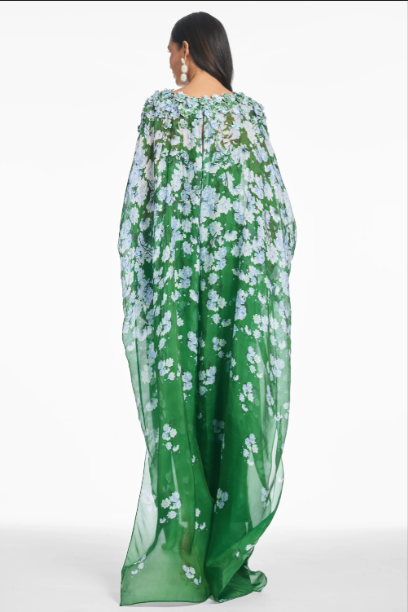 Sachin & Babi Floral Embellished Chiffon Cape Gown