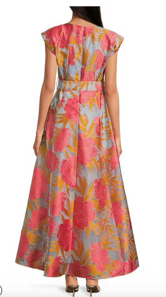 Abbey Glass Round Neck Cap Sleeve A-Line Gown