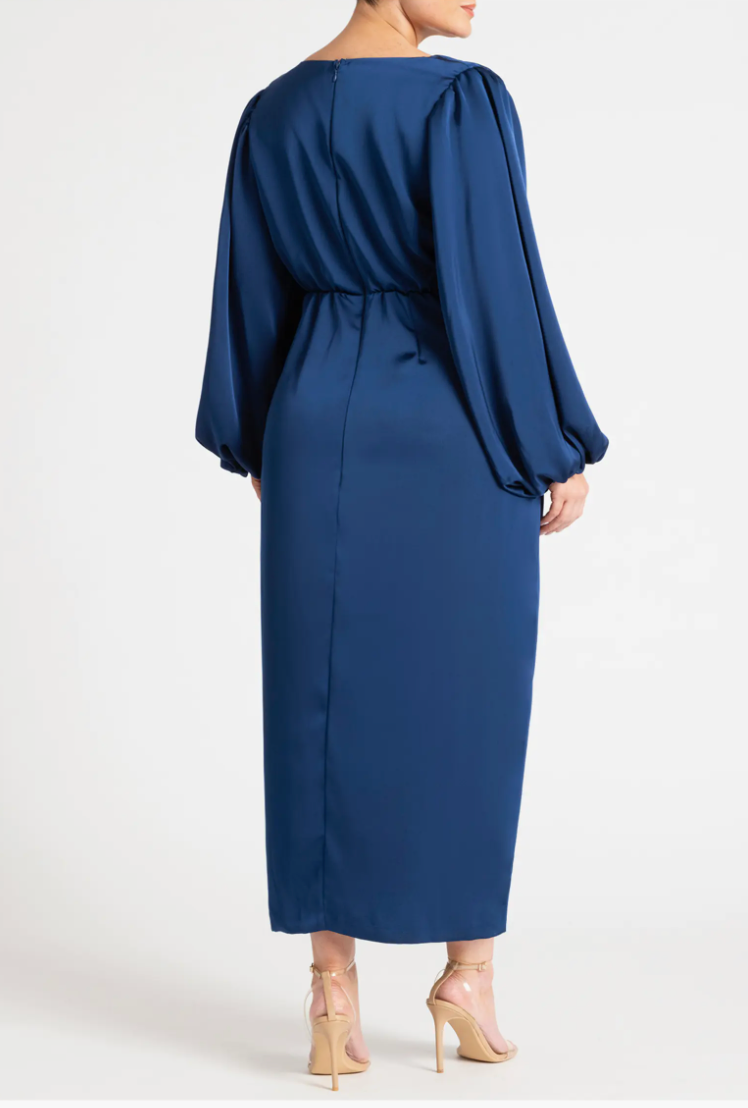 Eloquii Satin Puff Sleeve Pleated Dress