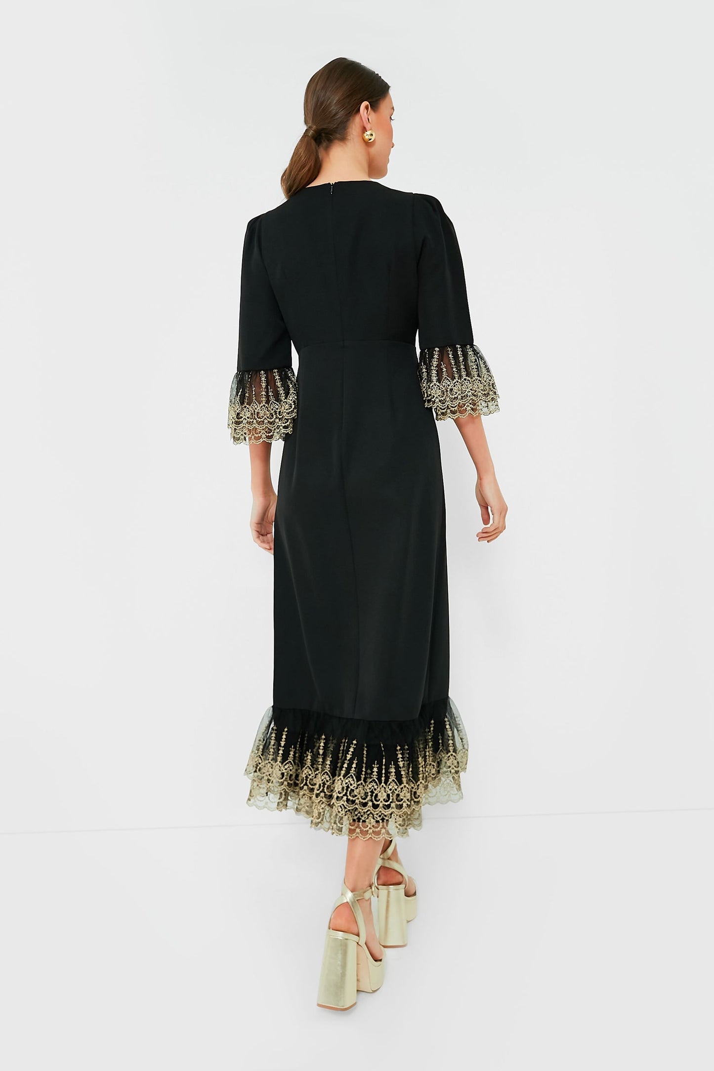 Pomander Place Gold Embroidered Maxi Dress
