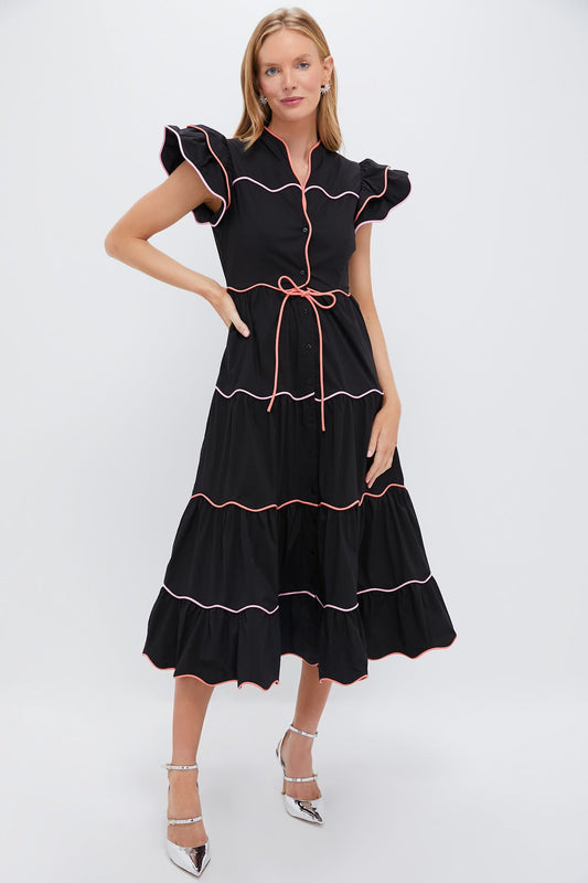 CeliaB Ruffle Sleeve Wavy Trim Midi Dress