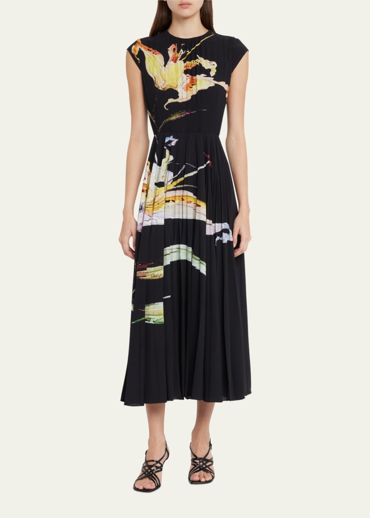 Jason Wu Floral Print Pleated Midi Dress