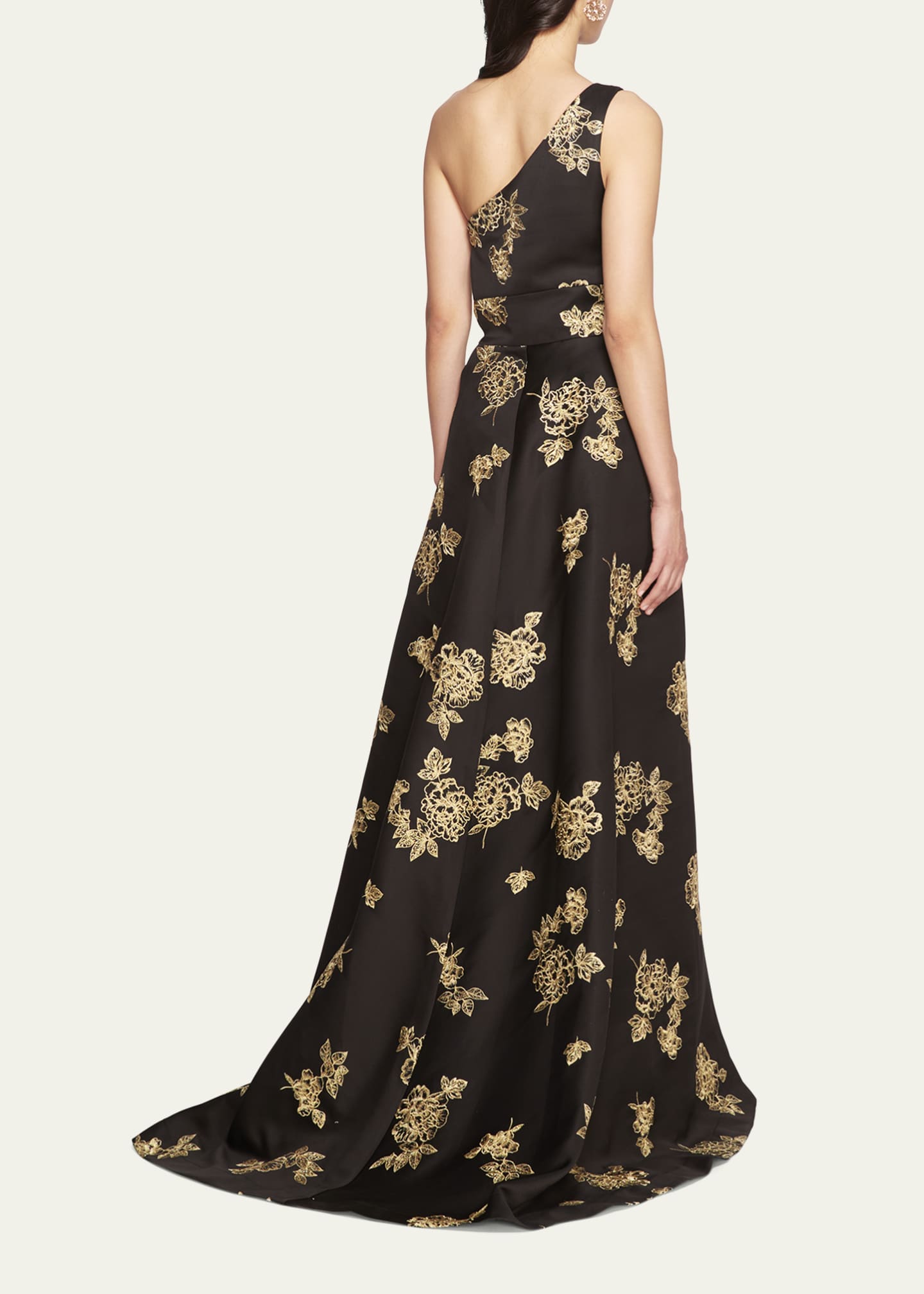 Marchesa Notte One Shoulder Floral Embroidered Satin Gown
