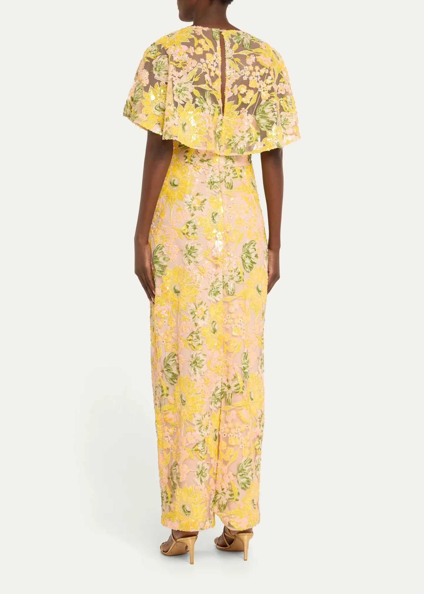 Chic Gold Sequined Maxi Dress with Flutter Sleeves Chic Gold Sequined Maxi Dress with Flutter Sleeves