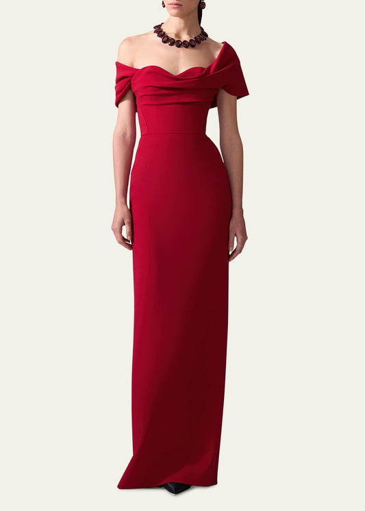 Carolina Herrera Draped Off-Shoulder Column Gown