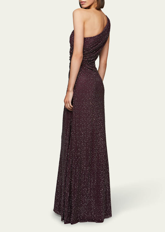 Halston One Shoulder Rhinestone Gown