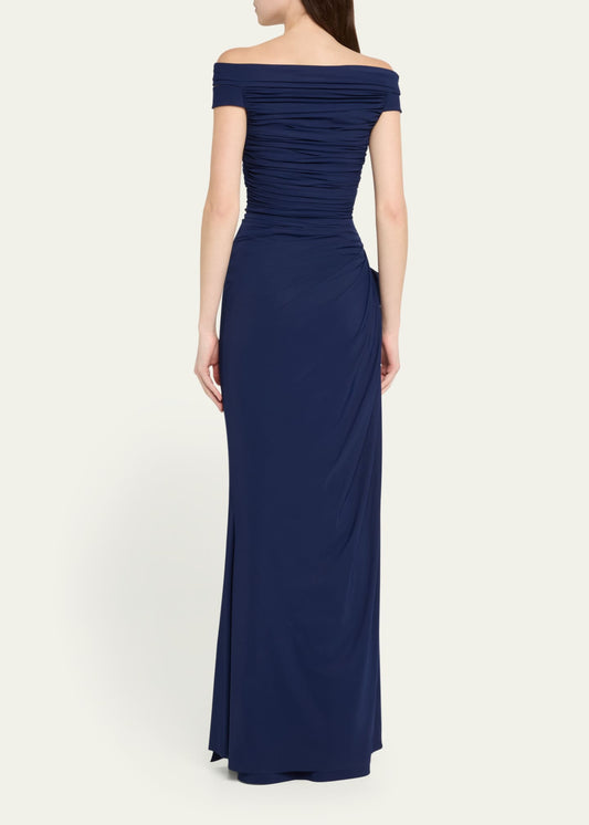 Chiara Boni La Petite Robe Off Shoulder Ruched Jersey Gown