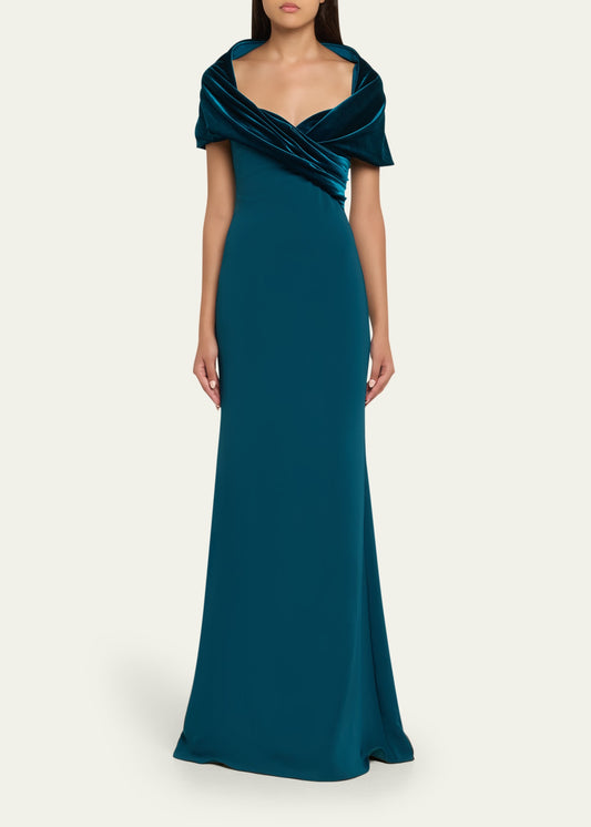 Badgley Mischka Sweetheart Gown with Velvet Cape