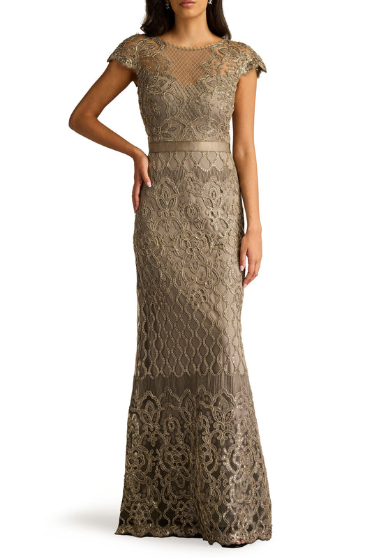 Tadashi Shoji Sequin Lace Illusion Gown