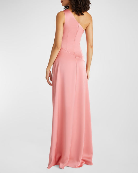 Theia Pleated Twist Front One Shoulder Gown