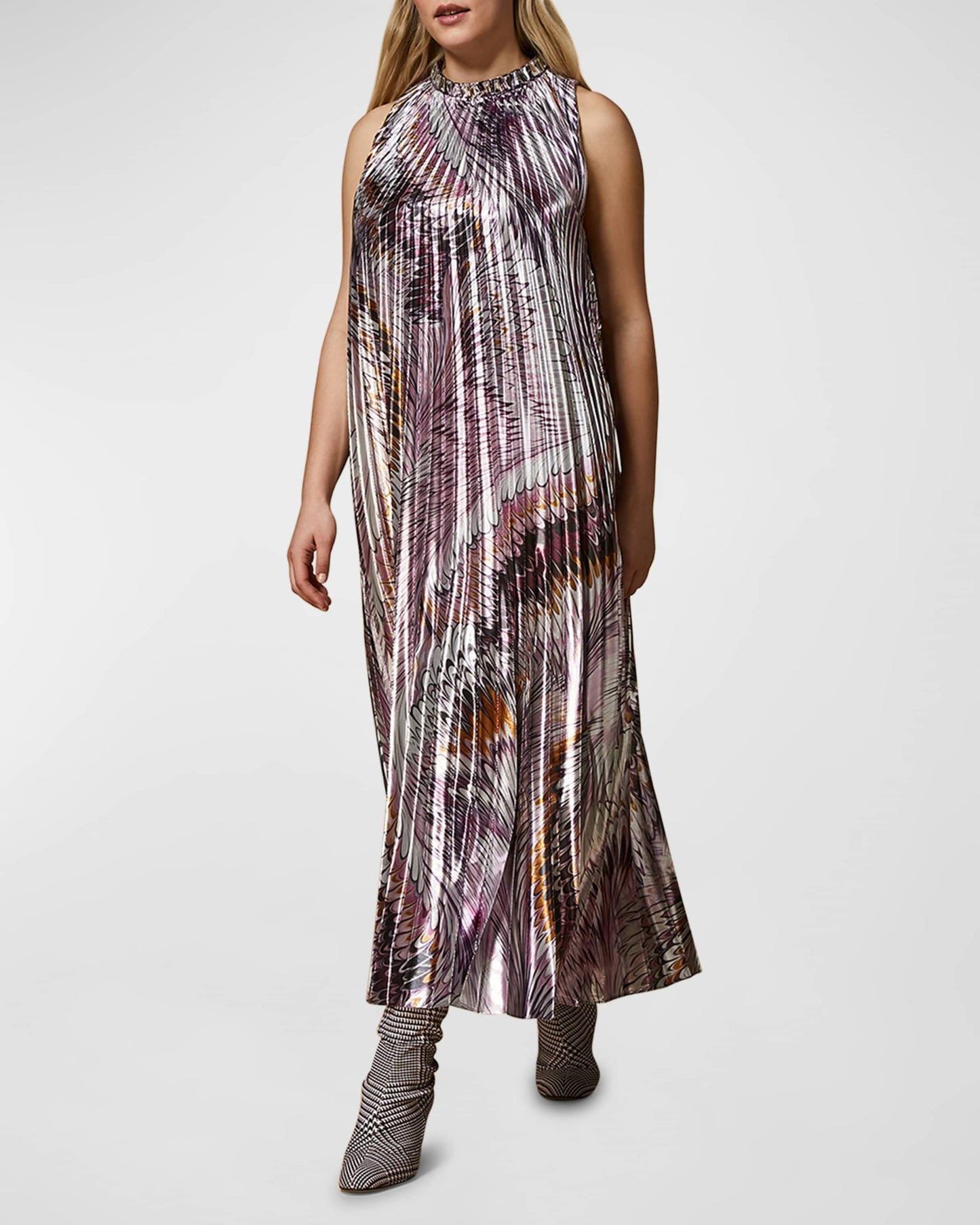 Marina Rinaldi Plus Size Metallic Print Pleated Dress