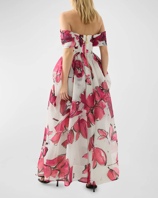 Aje Floral Corseted Off The Shoulder Maxi