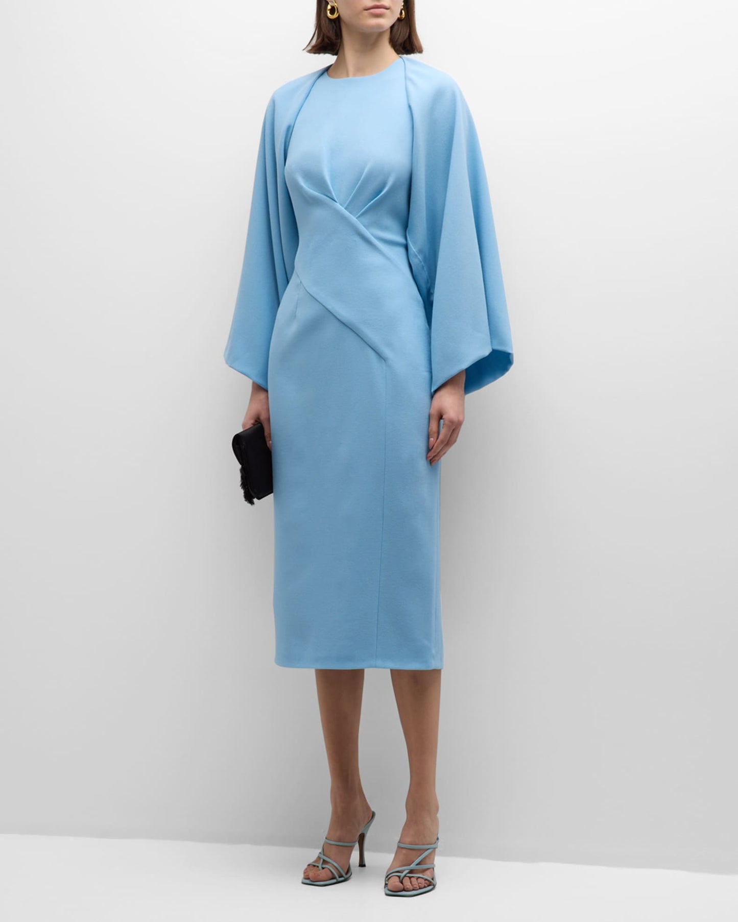 E.Stott Crossover Cape-Sleeve Midi Dress