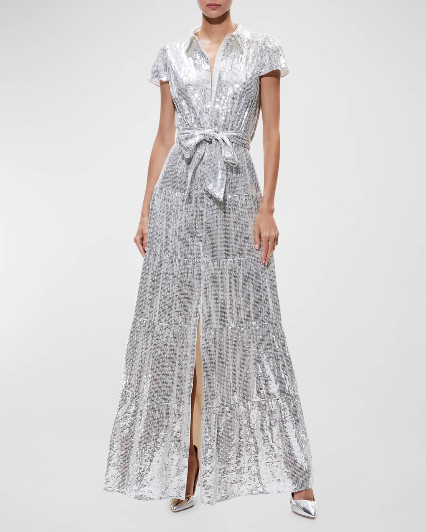 Alice + Olivia Short Sleeve Sequined Maxi Dress