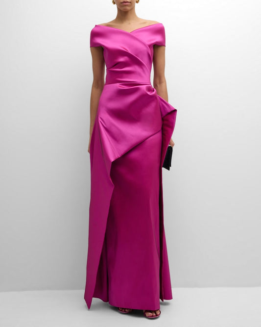 Teri Jon Off-Shoulder Peplum Gown