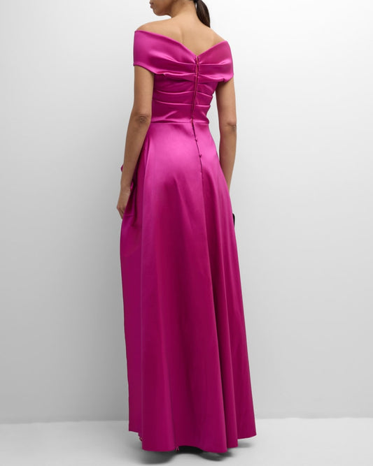 Teri Jon Off-Shoulder Peplum Gown