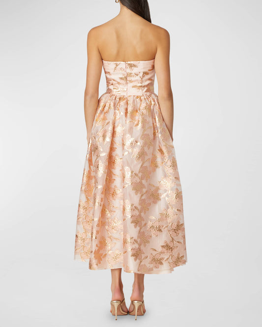 Shoshanna Strapless Floral Jacquard Midi Dress