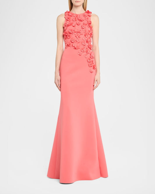 Badgley Mischka 3D Floral Scuba Gown