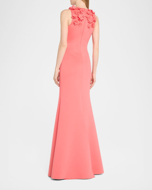 Badgley Mischka 3D Floral Scuba Gown