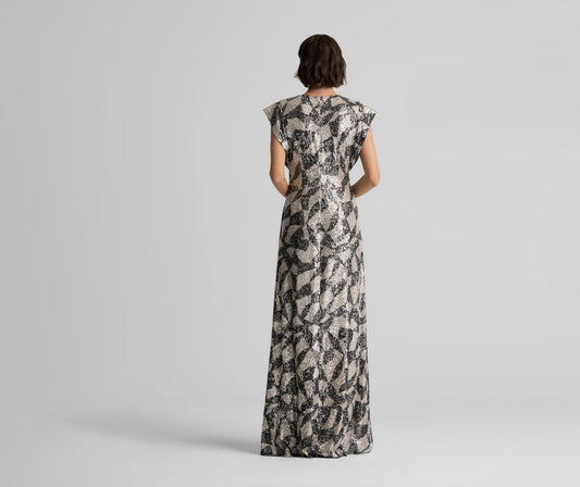 St. John Geo Paillettes Cap Sleve Gown