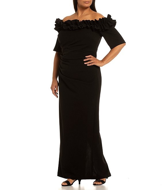 Xscape Plus Size Off-the-Shoulder Ruffle Gown