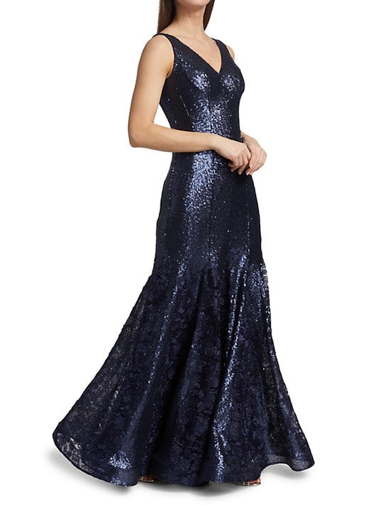 Rene Ruiz Collection V-Neck Brocade Gown