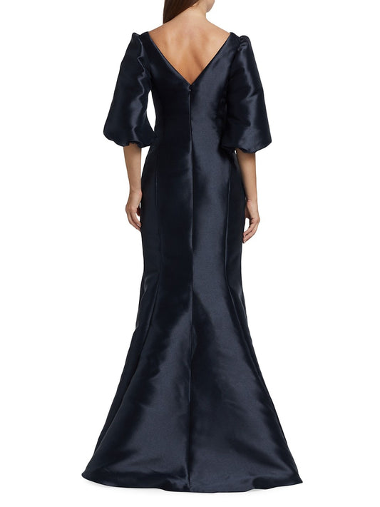 Amsale Puff Sleeve V-Neck Gown