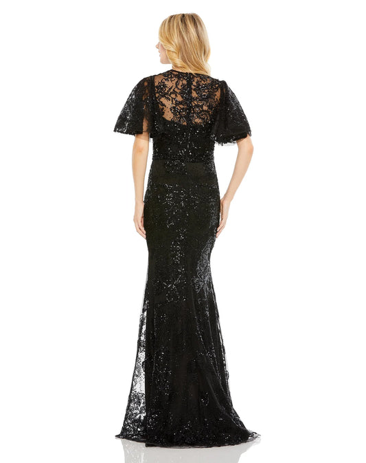 Mac Duggal Embellished Flutter Sleeve Gown