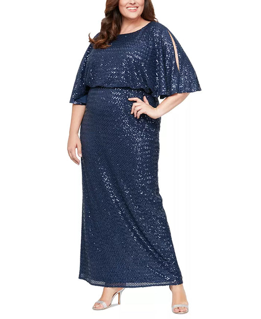 Alex Evenings Plus Size Sequin Blouson Slit-Sleeve Dress