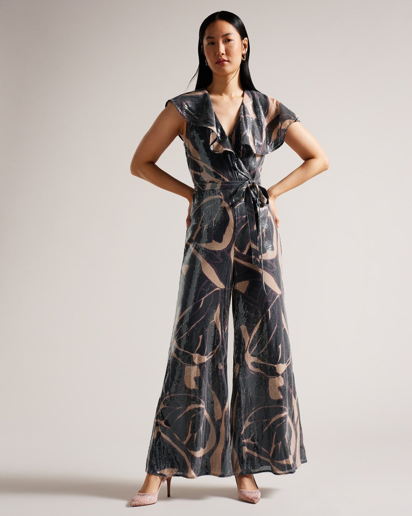 Ted Baker Printed Sequin Ruffle Jumpsuit
