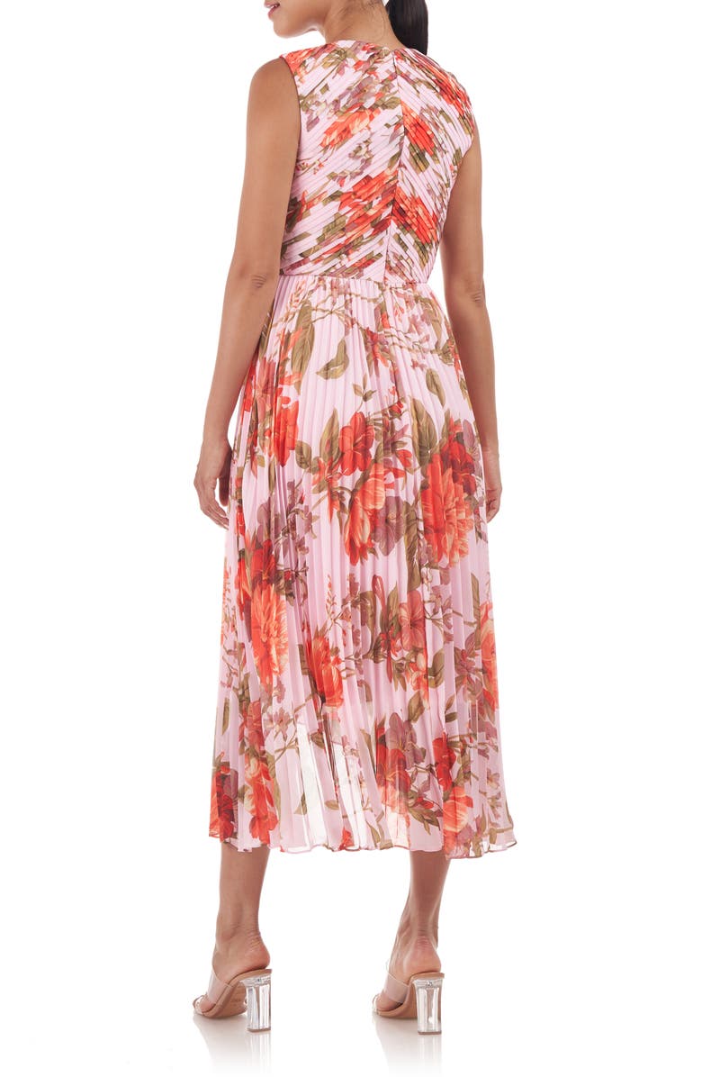 Kay Unger Floral Pleated Midi Dress