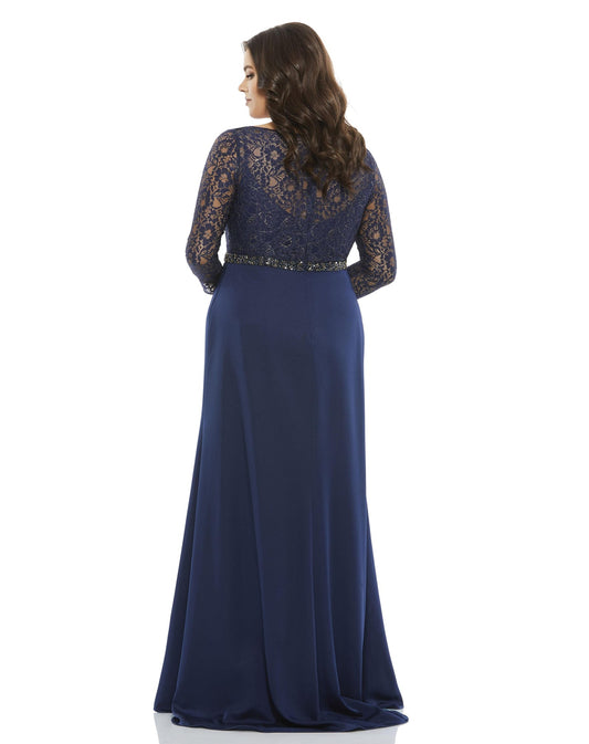 Mac Duggal Plus Size Lace Illusion Sleeve Gown