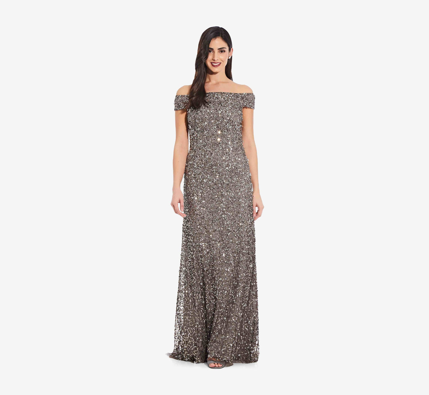 Adrianna Papell Off the Shoulder Sequin Gown