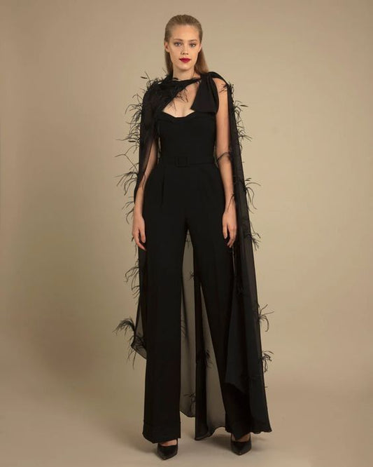 Gemy Maalouf Strapless Jumpsuit with Cape