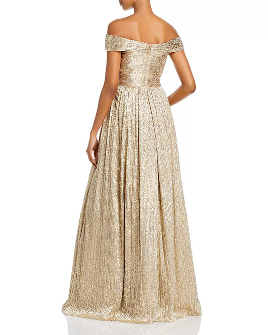 Aidan Mattox Metallic Off Shoulder Gown