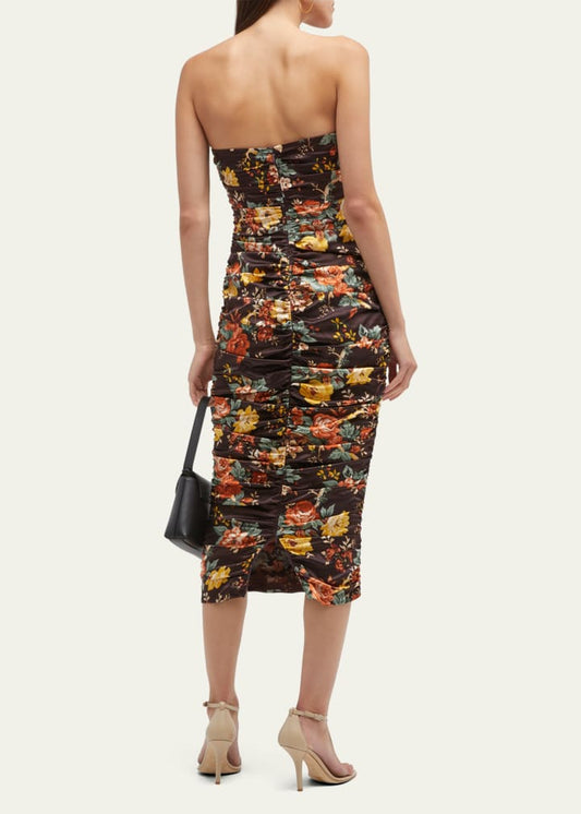 Veronica Beard Ruched Strapless Floral Dress