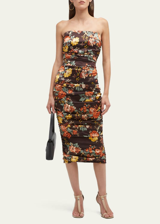 Veronica Beard Ruched Strapless Floral Dress