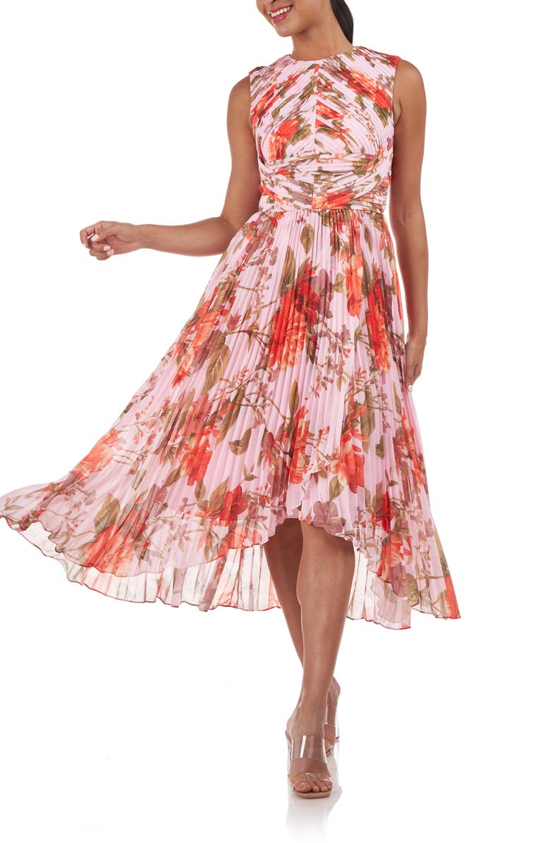Kay Unger Floral Pleated Midi Dress