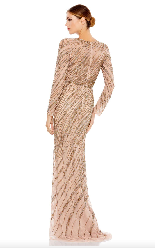Mac Duggal Long Sleeve Beaded Column Gown