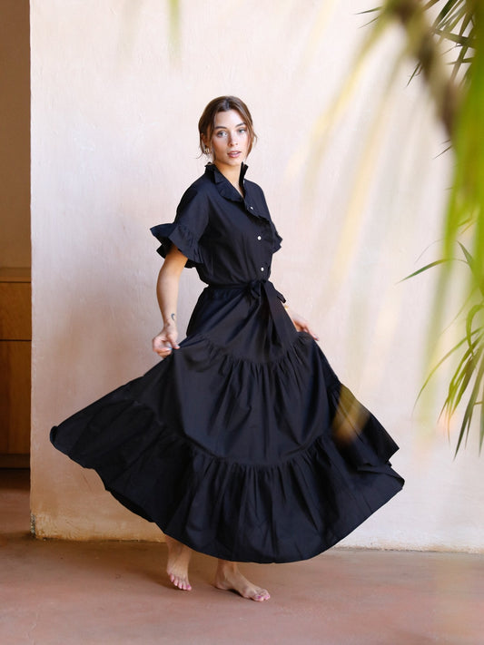 Mille Button Down Tiered Maxi Dress